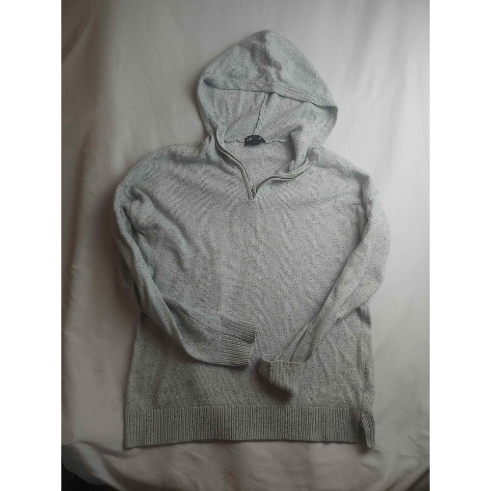 Express Mens Gray Marl Quarter Zip Hooded Sweater Size M Cotton Linen Blend‎